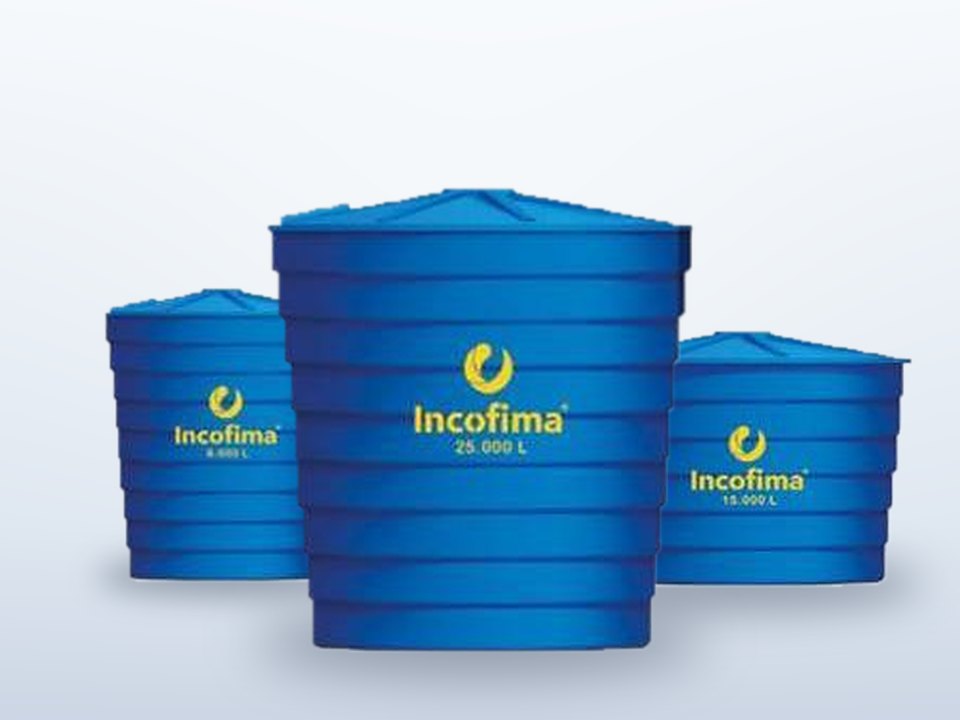 Caixas d'água de fibra de vidro Incofima de 9.000, 25.000 e 15.000 litros